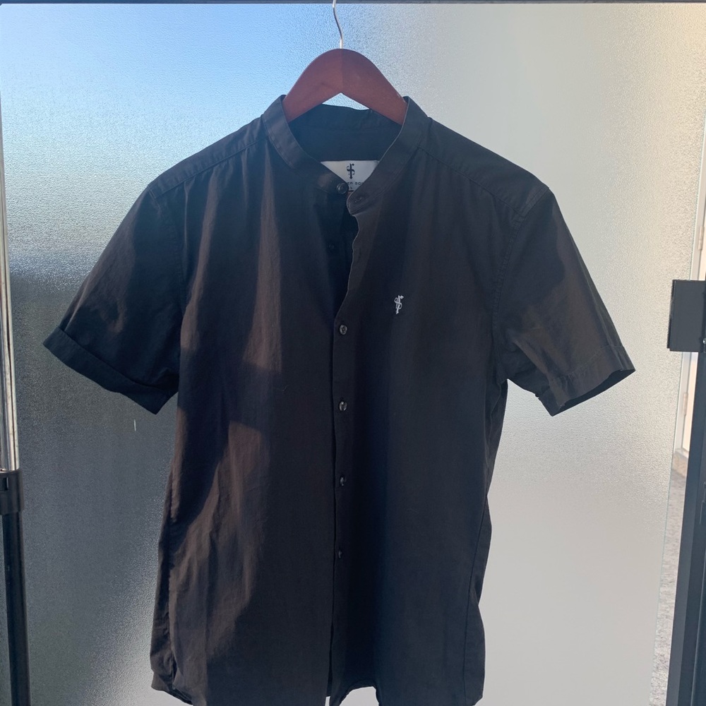 Men’s Fathersons Black Grandad Collar Button-up